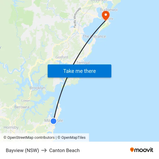 Bayview (NSW) to Canton Beach map