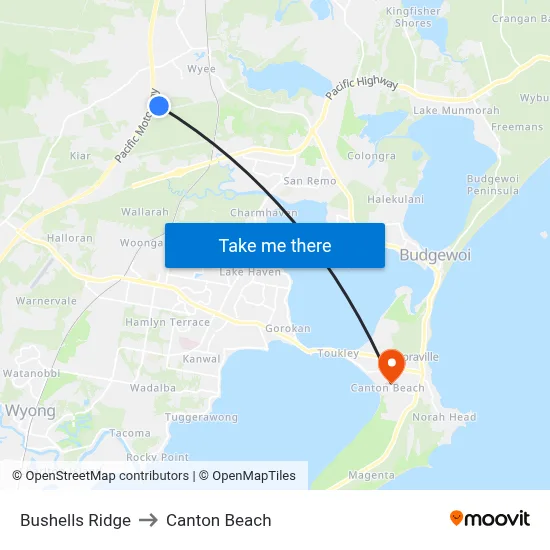 Bushells Ridge to Canton Beach map
