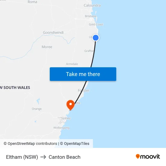 Eltham (NSW) to Canton Beach map