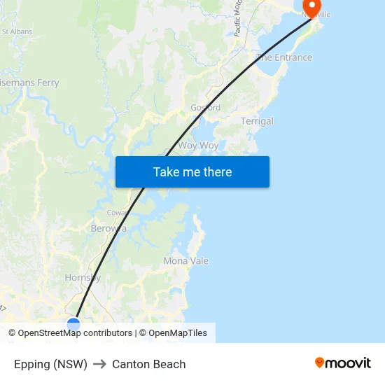 Epping (NSW) to Canton Beach map