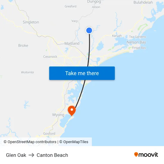 Glen Oak to Canton Beach map