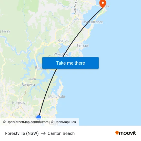 Forestville (NSW) to Canton Beach map