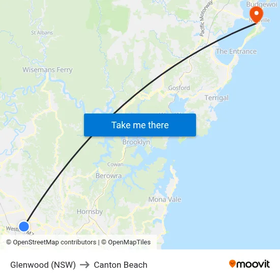 Glenwood (NSW) to Canton Beach map