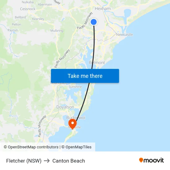 Fletcher (NSW) to Canton Beach map