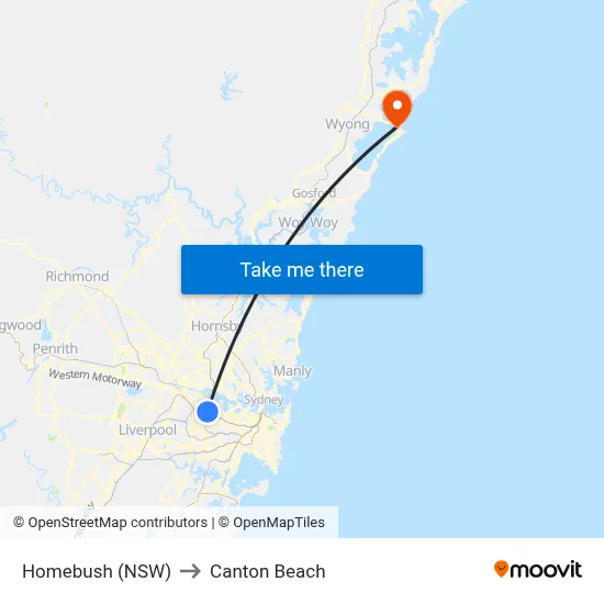 Homebush (NSW) to Canton Beach map