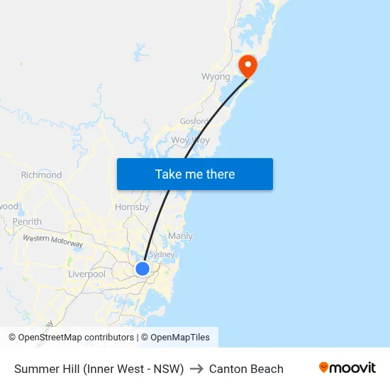 Summer Hill (Inner West - NSW) to Canton Beach map