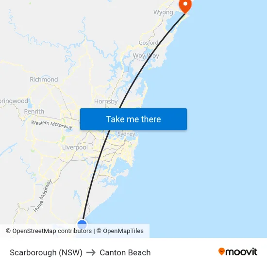 Scarborough (NSW) to Canton Beach map