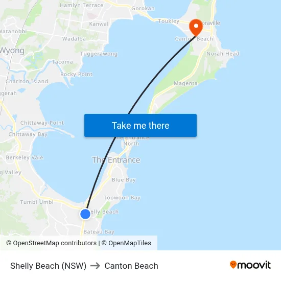 Shelly Beach (NSW) to Canton Beach map