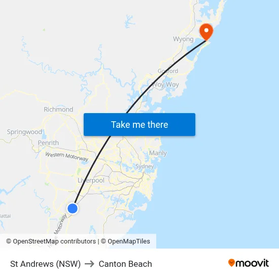 St Andrews (NSW) to Canton Beach map