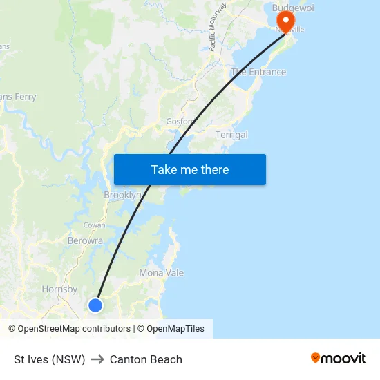 St Ives (NSW) to Canton Beach map