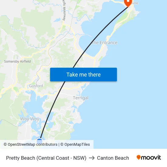 Pretty Beach (Central Coast - NSW) to Canton Beach map