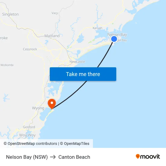 Nelson Bay (NSW) to Canton Beach map
