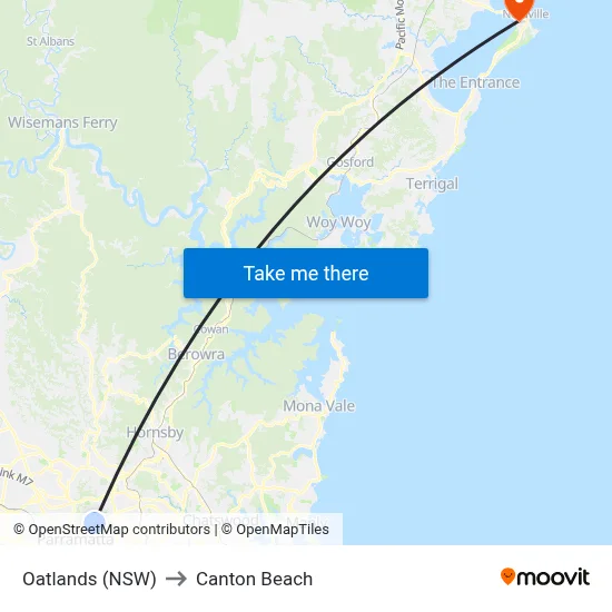 Oatlands (NSW) to Canton Beach map