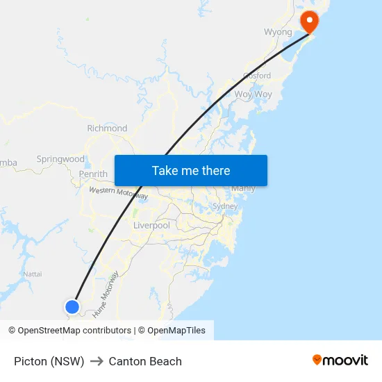 Picton (NSW) to Canton Beach map