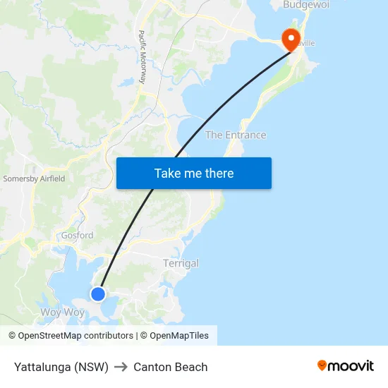 Yattalunga (NSW) to Canton Beach map