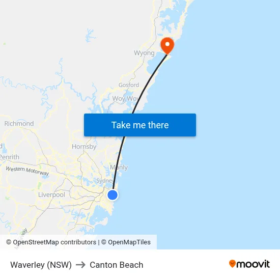 Waverley (NSW) to Canton Beach map