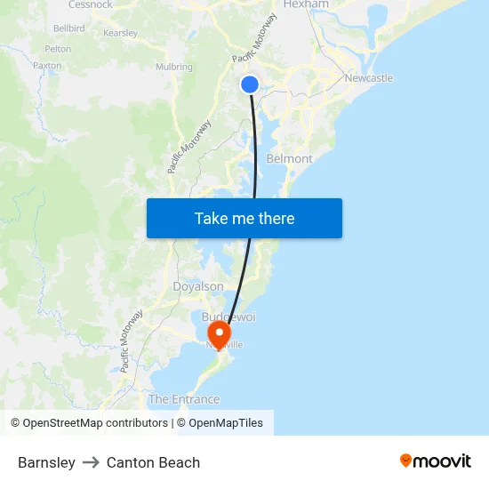 Barnsley to Canton Beach map
