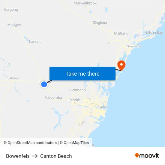 Bowenfels to Canton Beach map