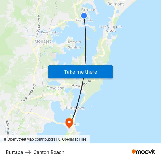 Buttaba to Canton Beach map