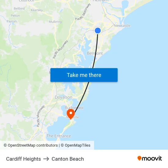 Cardiff Heights to Canton Beach map