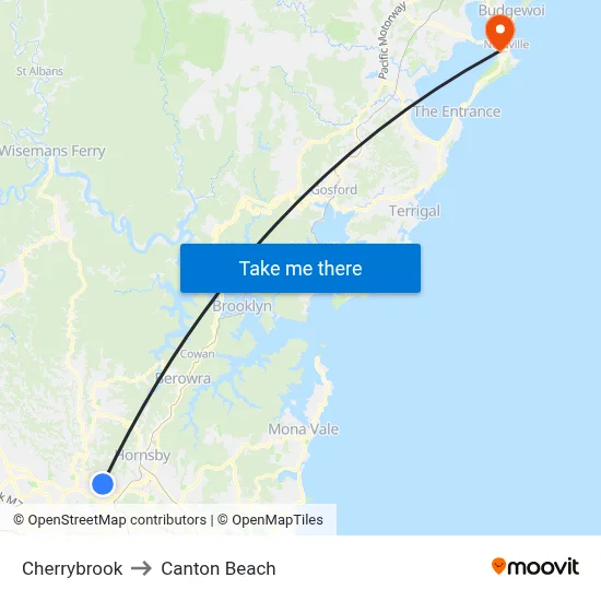 Cherrybrook to Canton Beach map