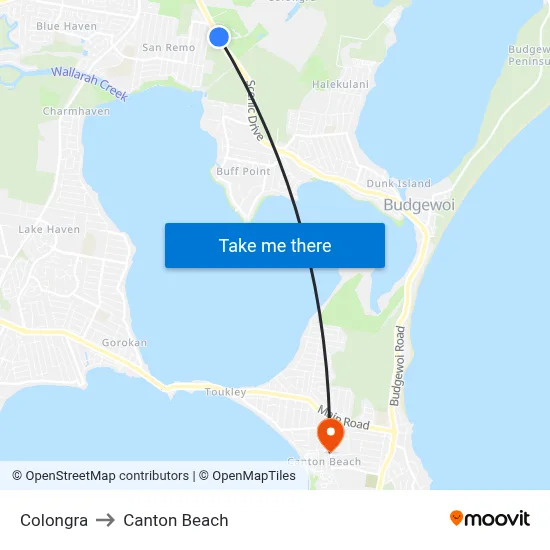 Colongra to Canton Beach map