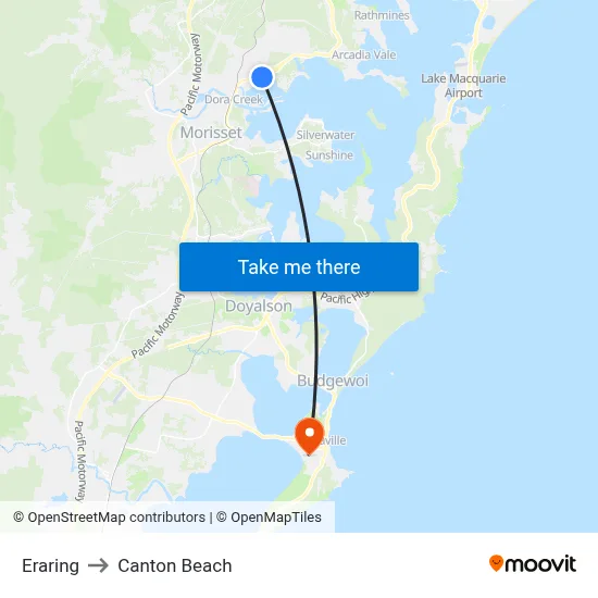Eraring to Canton Beach map