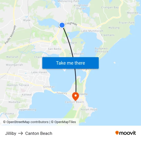 Jilliby to Canton Beach map