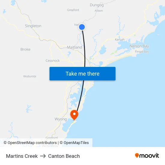 Martins Creek to Canton Beach map