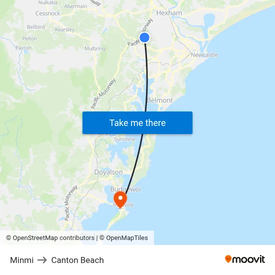 Minmi to Canton Beach map