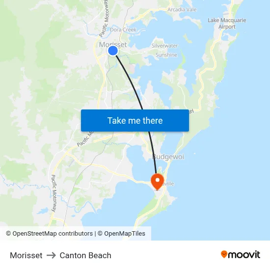Morisset to Canton Beach map