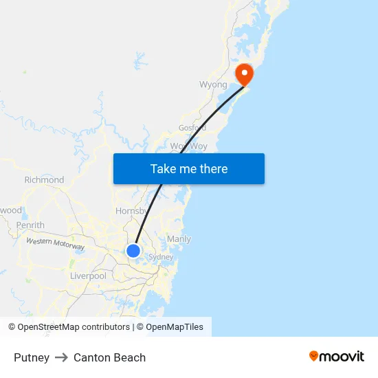 Putney to Canton Beach map