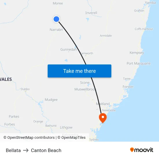 Bellata to Canton Beach map