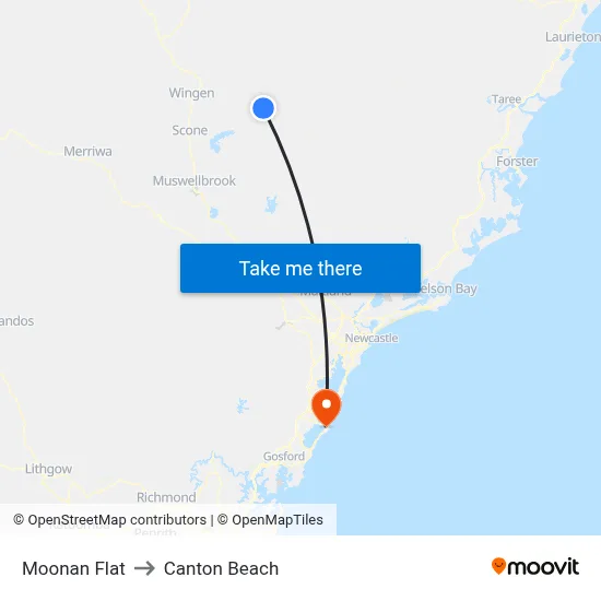 Moonan Flat to Canton Beach map