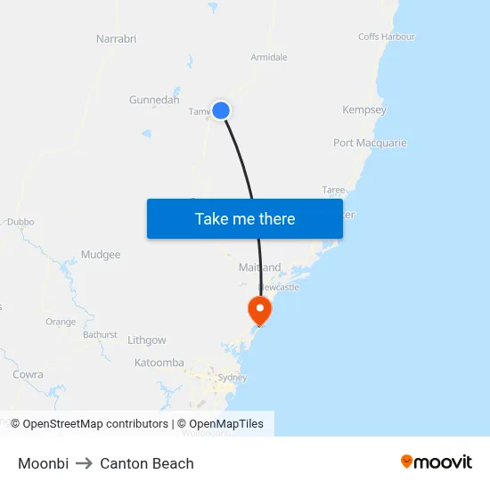 Moonbi to Canton Beach map