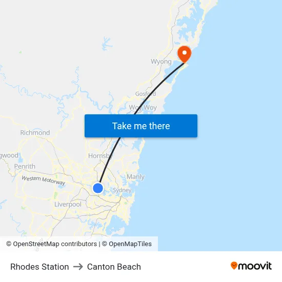 Rhodes Station to Canton Beach map