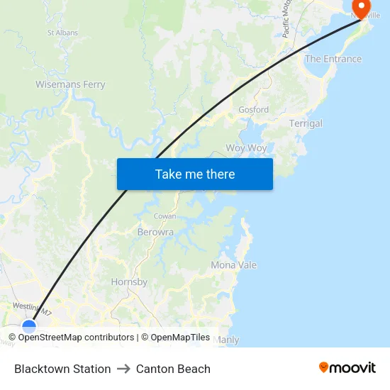 Blacktown Station to Canton Beach map