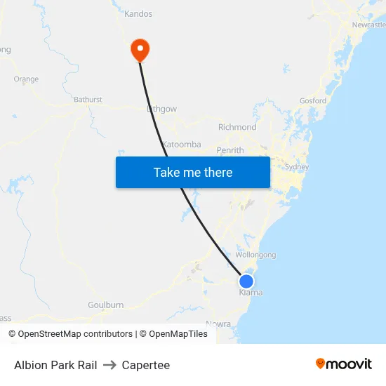 Albion Park Rail to Capertee map