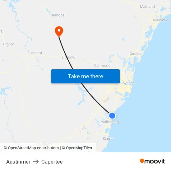 Austinmer to Capertee map