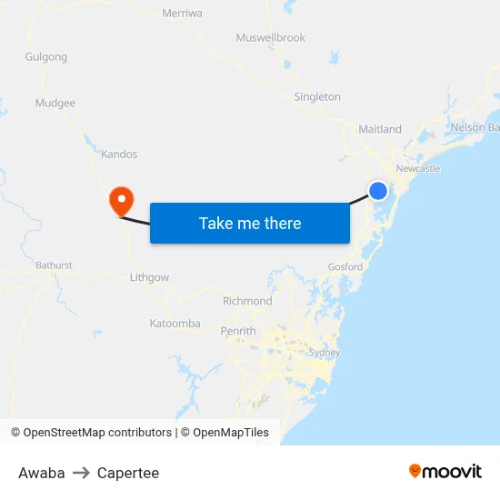Awaba to Capertee map