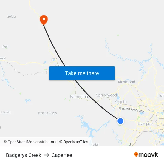 Badgerys Creek to Capertee map