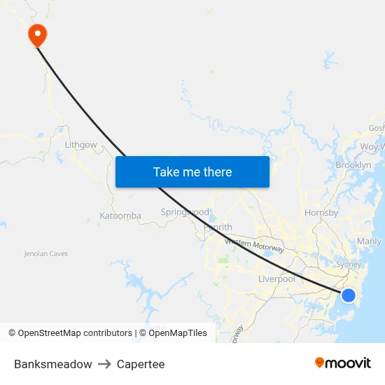 Banksmeadow to Capertee map