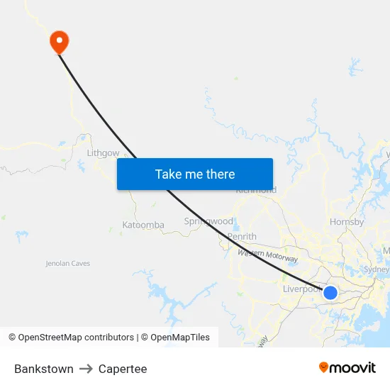 Bankstown to Capertee map