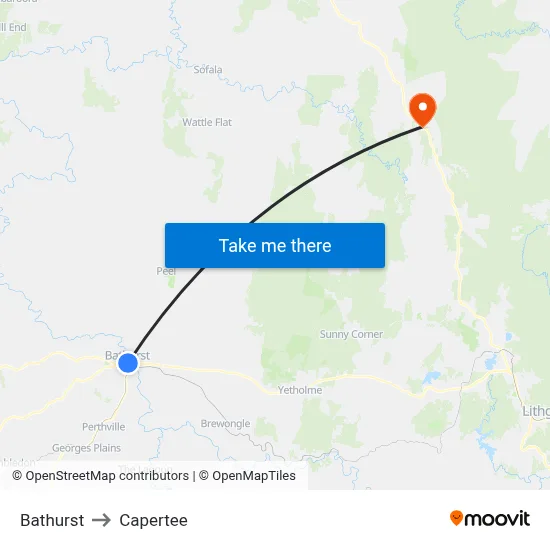 Bathurst to Capertee map
