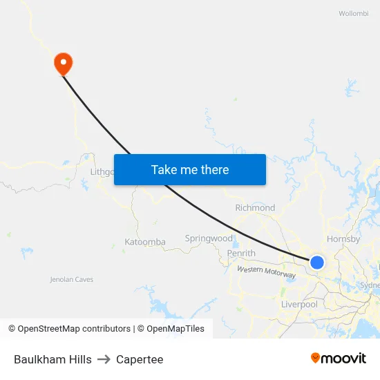 Baulkham Hills to Capertee map