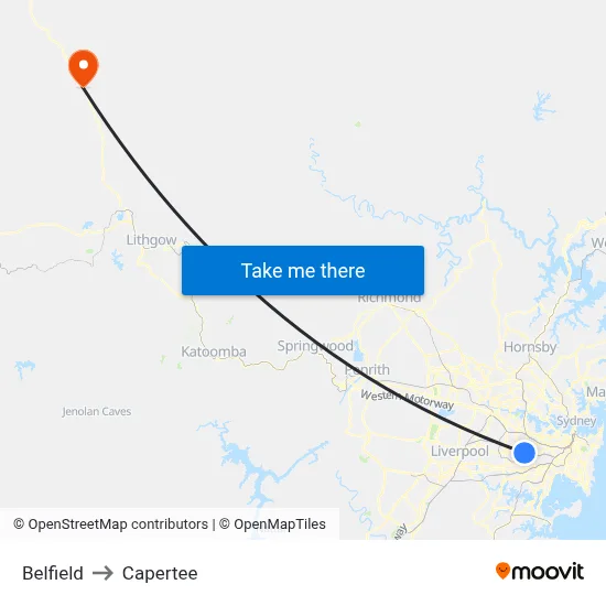 Belfield to Capertee map