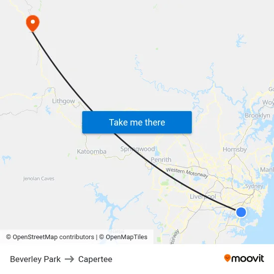 Beverley Park to Capertee map