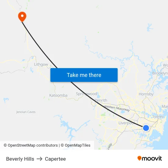 Beverly Hills to Capertee map