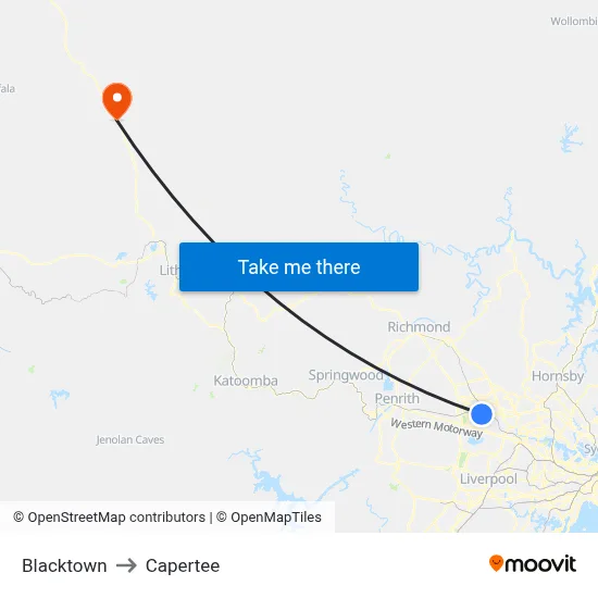 Blacktown to Capertee map