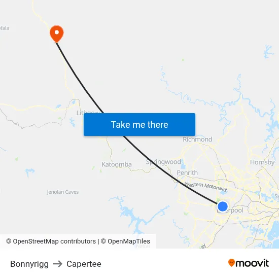 Bonnyrigg to Capertee map